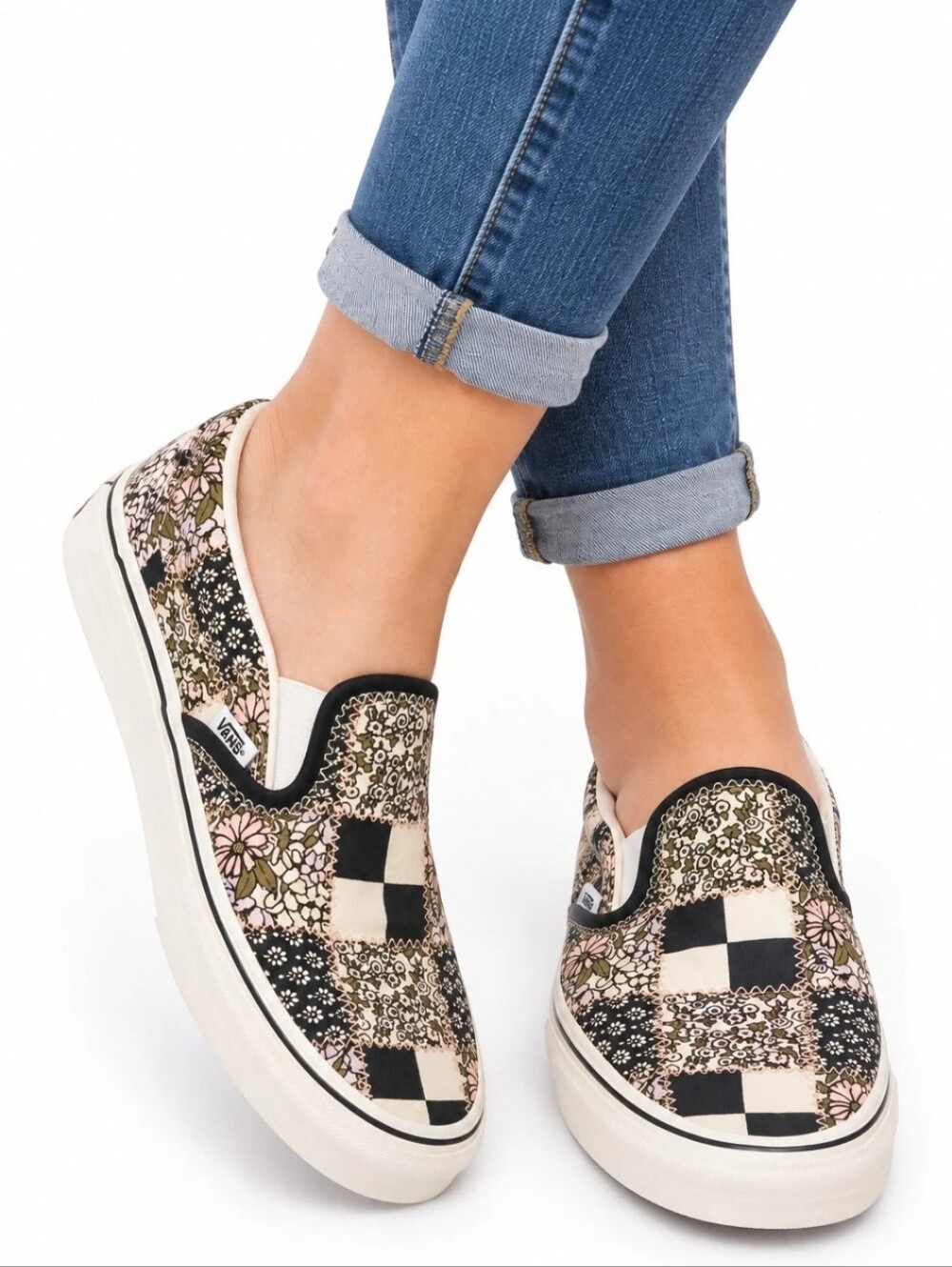 Womens Vans Classic Slip On Patchwork Floral Marshmallow 6 Whimsigoth Streetwear